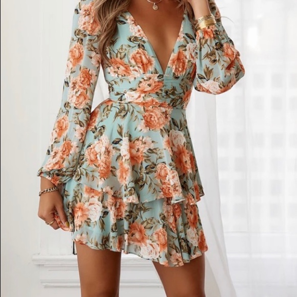 Hello Molly Size 4 Teal & Floral Dress